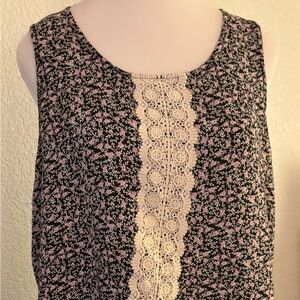 Floral Lace Trim Black and Pink Women's Top